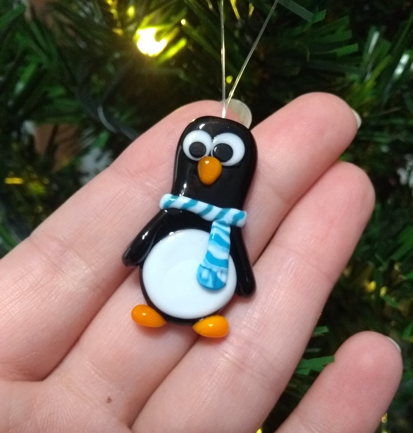 Glass Christmas Penguin Tree Decoration