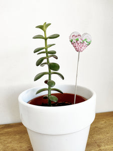 Pink glass heart with flowers - Mum