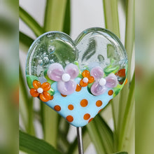 Blue glass heart with pink & orange details
