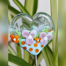 Blue glass heart with pink & orange details