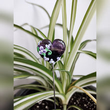 Dark purple and black heart with purple flowers - Plant stake