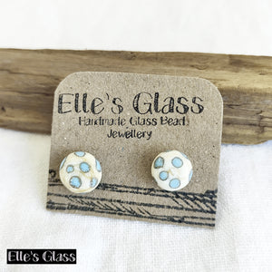 Blue and Cream Polka Dot Studs