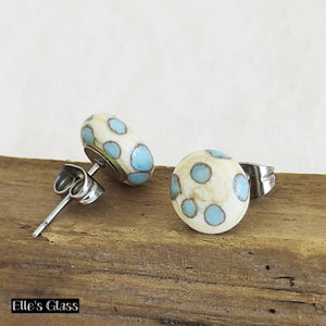 Blue and Cream Polka Dot Studs